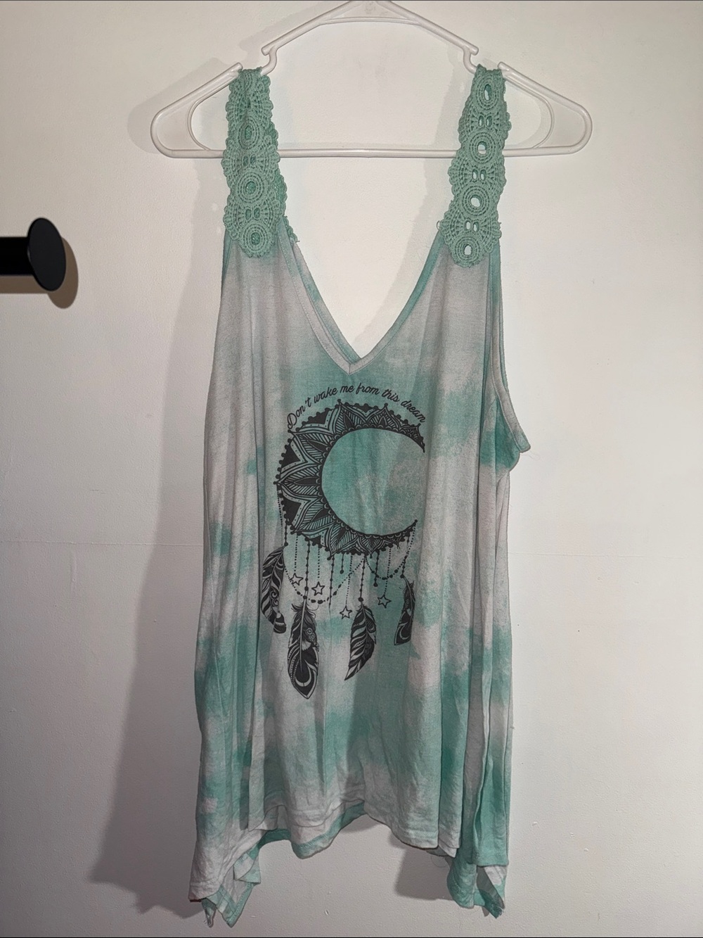 Hybrid Apparel Mint Green Crochet Strap Moon Tank